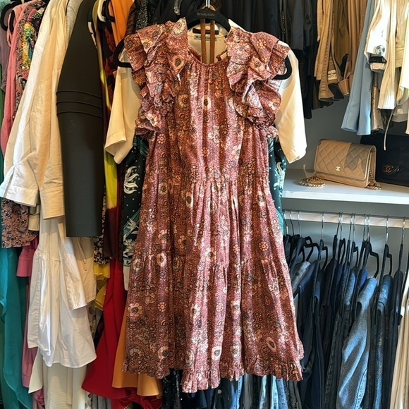 Ulla Johnson- Red Floral “Adele” Flutter Ruffle Sleeve Printed Mini Dress - Picture 6 of 9
